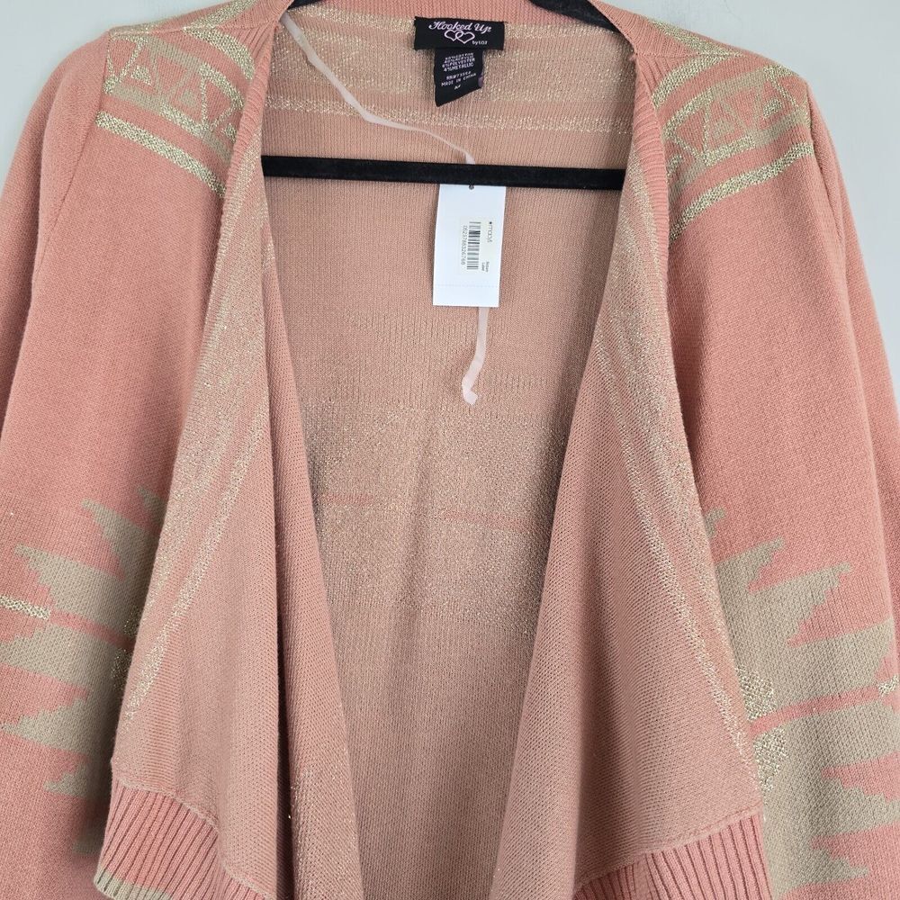 Hooked Up by I.O.T.  Sweater Medium Cardigan Women Pwach Aztec‎ Sparkly.D53 - Picture 2 of 12
